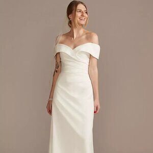 David's Bridal DB Studio Crepe off the shoulder Sheath wedding dress